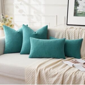 New Teal Green Couch Pillow Covers 20x12 Inch, Set of 2 Soft Chenille